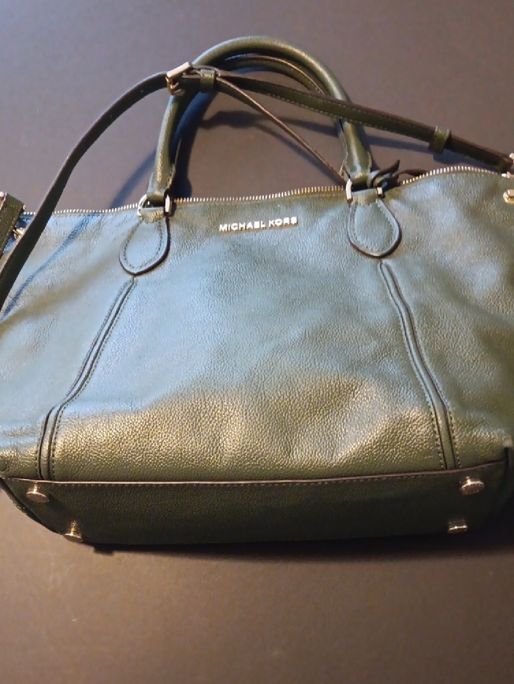 Michael Kors Dark Green Leather Tote Satchel